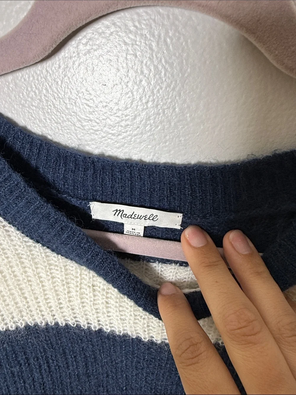 Madewell Navy and Cream Wide-Stripe Crewneck Sweater Size Medium